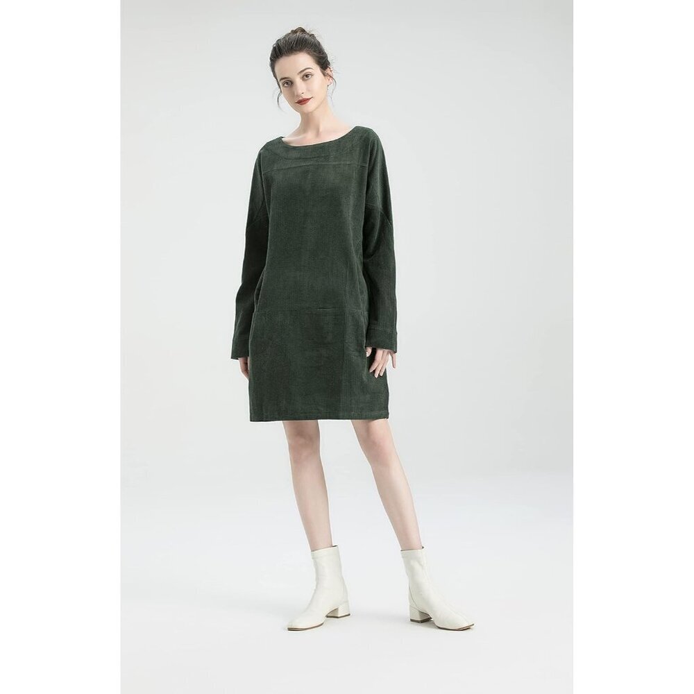 Women's Oversize Corduroy Tunic Dress with Pockets Casual Long Sleeve - Picture 2 of 7